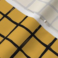 Abstract geometric minimal checkered check grid black stripe trend pattern mustard ochre yellow