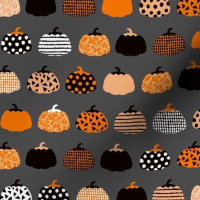 Fall fruit geometric pumpkin design scandinavian style halloween print black and charcoal gray orange