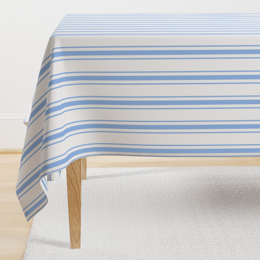 Mattress Ticking Wide Striped Pattern in Pale Blue and White