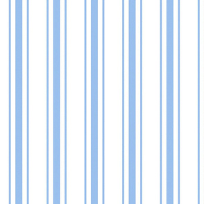 Mattress Ticking Wide Striped Pattern in Pale Blue and White