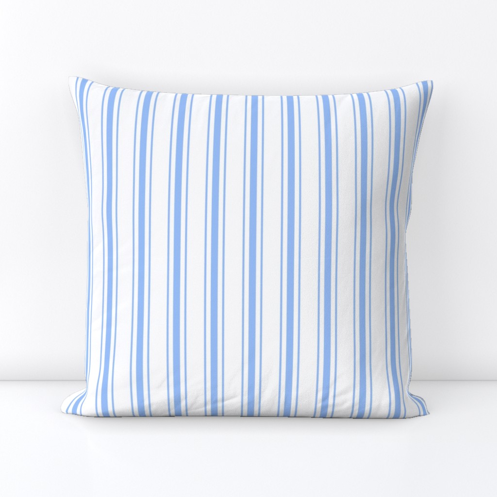 Mattress Ticking Narrow Striped Pattern in Pale Blue and White