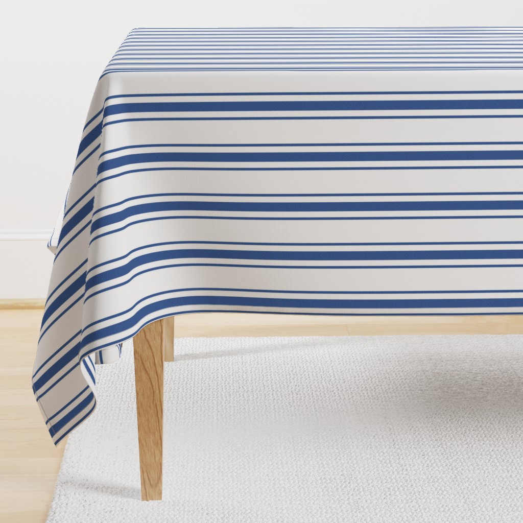 Mattress Ticking Wide Striped Pattern in Dark Blue and White