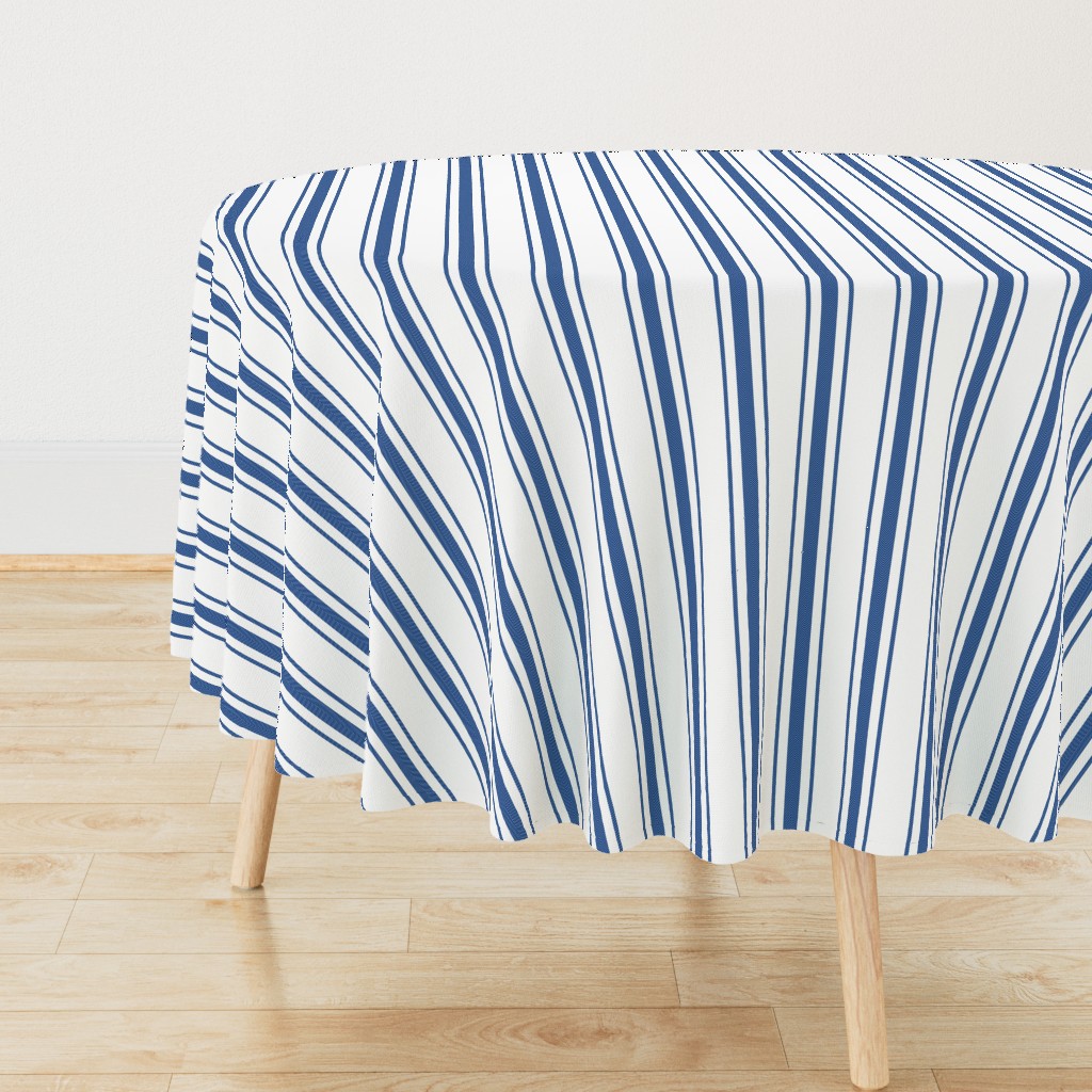 Mattress Ticking Wide Striped Pattern in Dark Blue and White