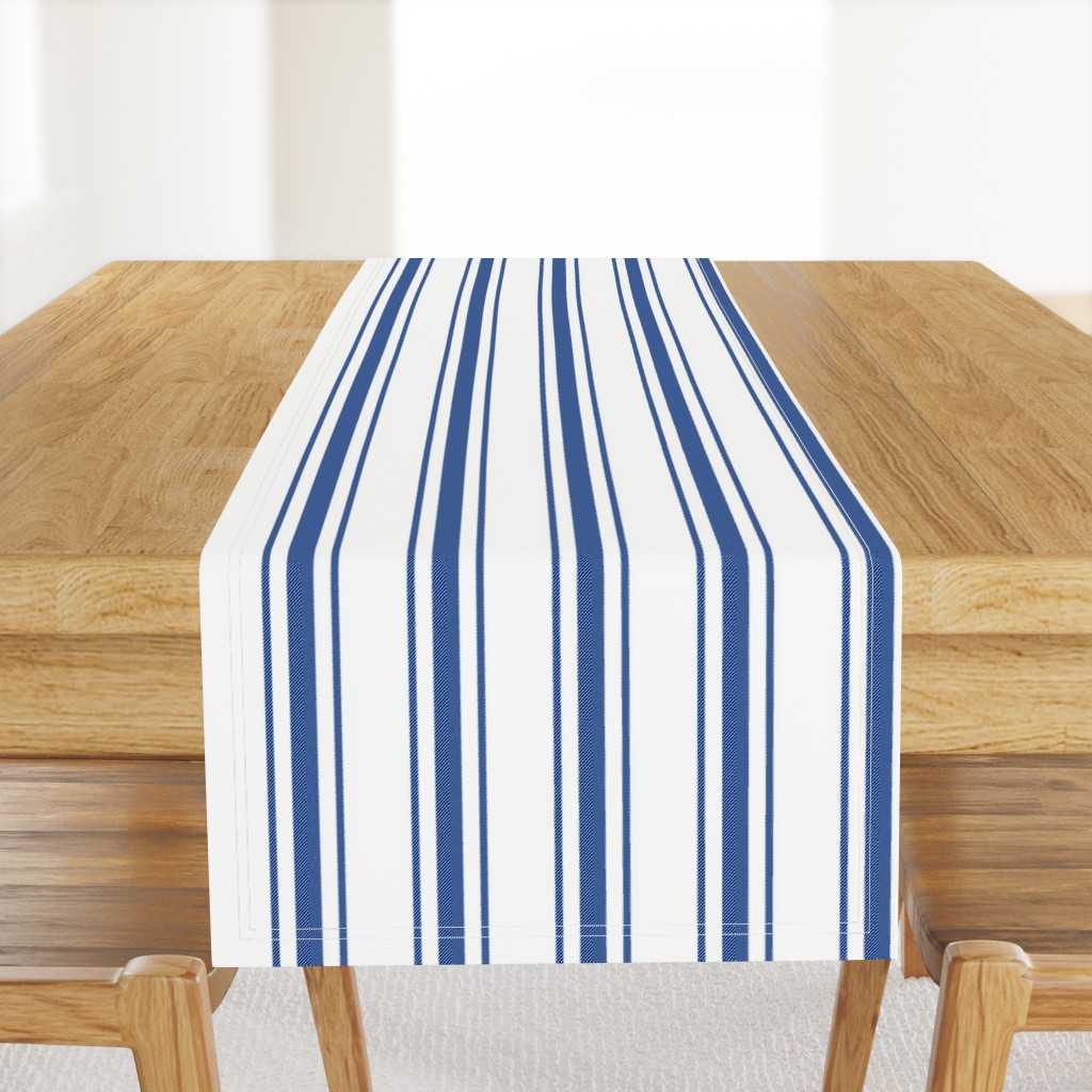 Mattress Ticking Wide Striped Pattern in Dark Blue and White