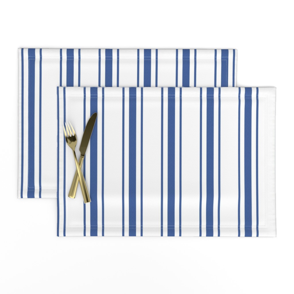 Mattress Ticking Wide Striped Pattern in Dark Blue and White