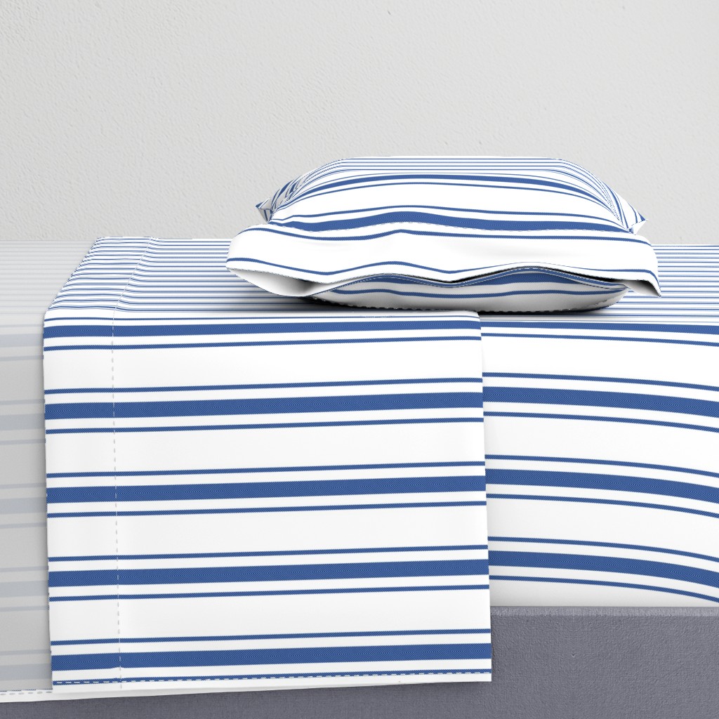 Mattress Ticking Wide Striped Pattern in Dark Blue and White