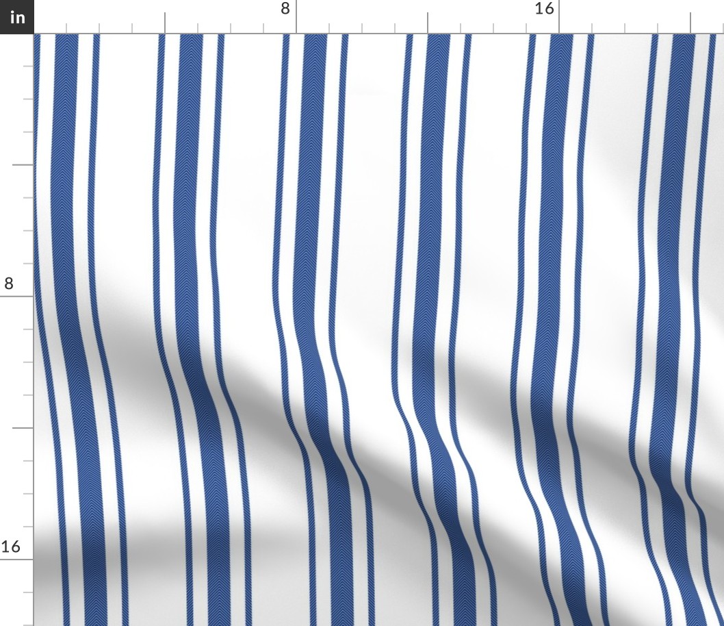 Mattress Ticking Wide Striped Pattern in Dark Blue and White