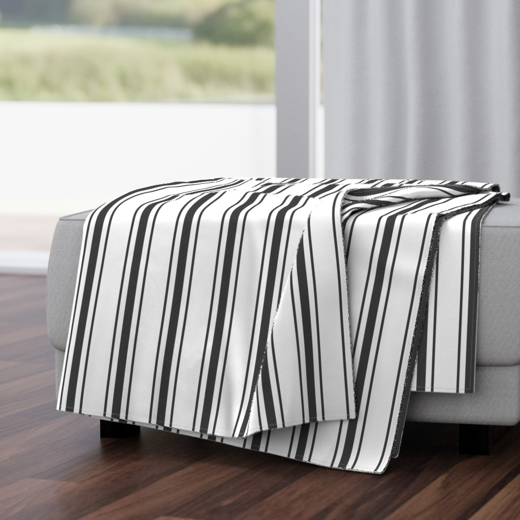 Mattress Ticking Wide Striped Pattern in Dark Black and White