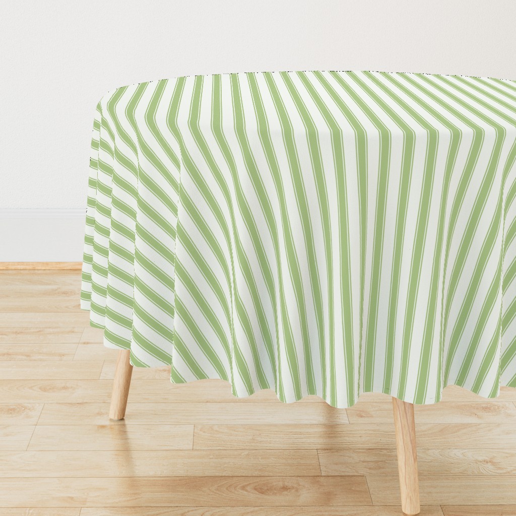 Greenery and White Mattress Ticking Stripes