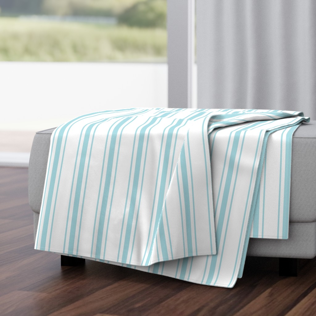 Pale Sky Blue and White Striped Mattress Ticking