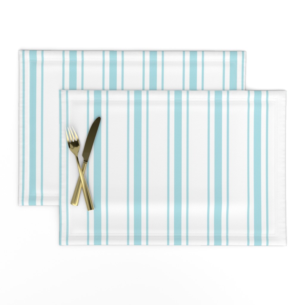 Pale Sky Blue and White Striped Mattress Ticking