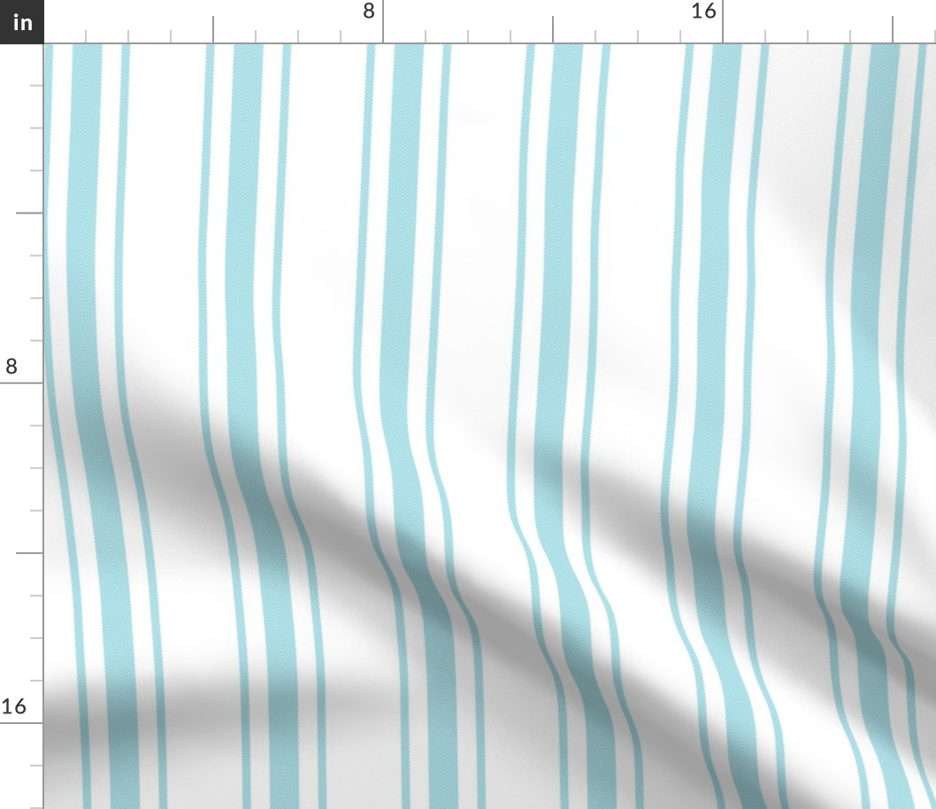 Pale Sky Blue and White Striped Mattress Ticking