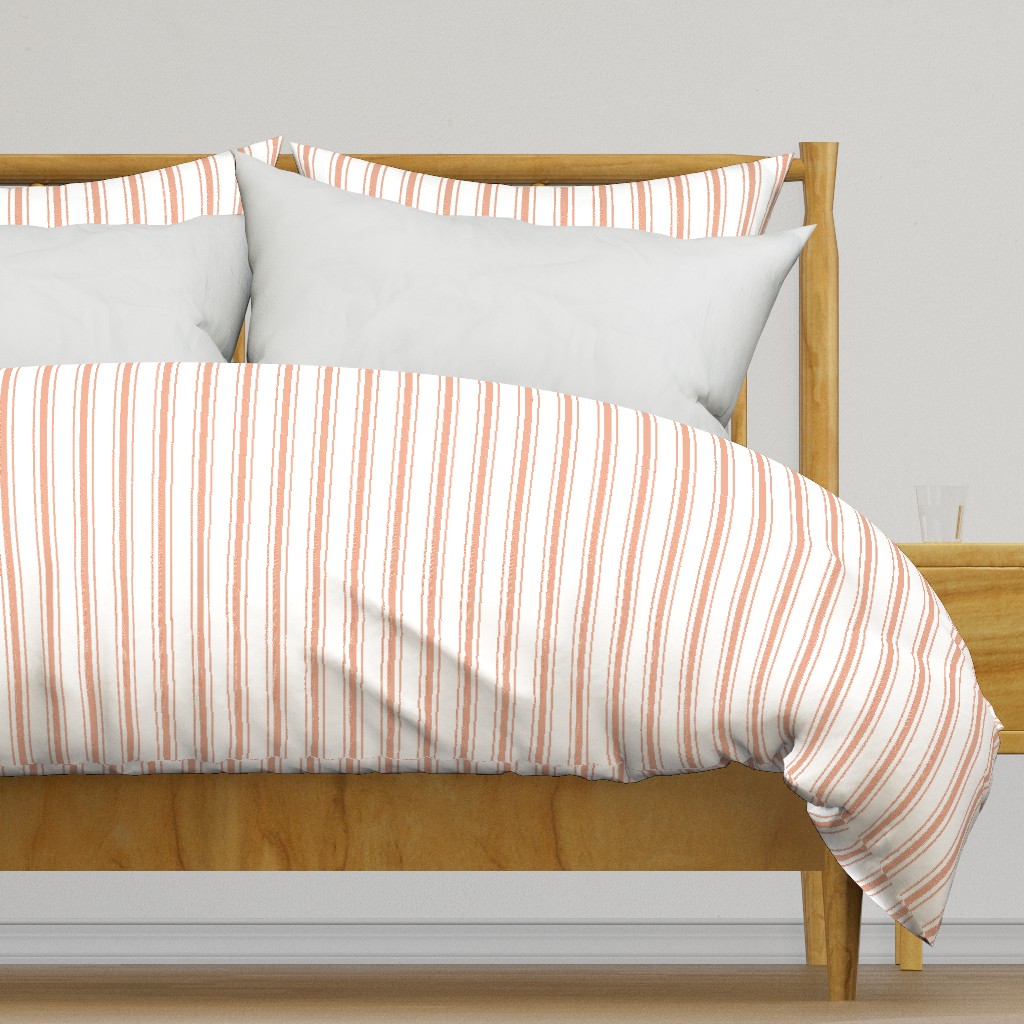 Small Shell Coral Peach Orange Mattress Ticking Stripes 