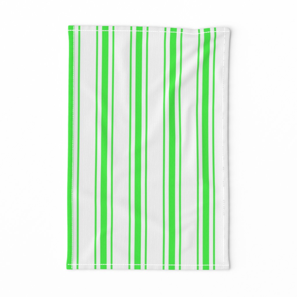 Mattress Ticking Wide Striped Pattern in Neon Green and White