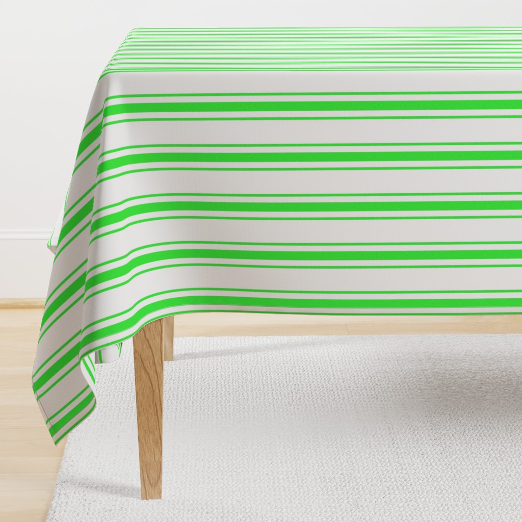 Mattress Ticking Wide Striped Pattern in Neon Green and White