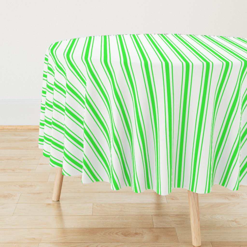 Mattress Ticking Wide Striped Pattern in Neon Green and White