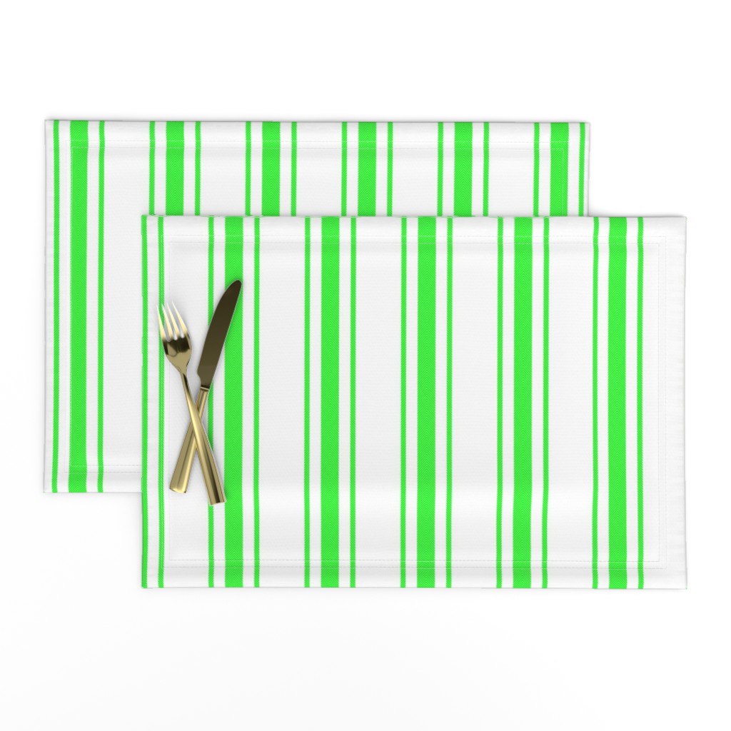 Mattress Ticking Wide Striped Pattern in Neon Green and White