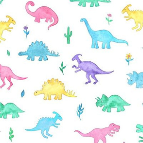 Pastel Watercolor Dinos on White