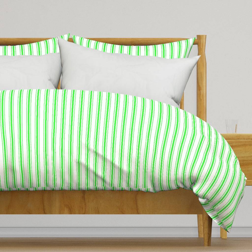 Mattress Ticking Narrow Striped Pattern in Neon Green and White