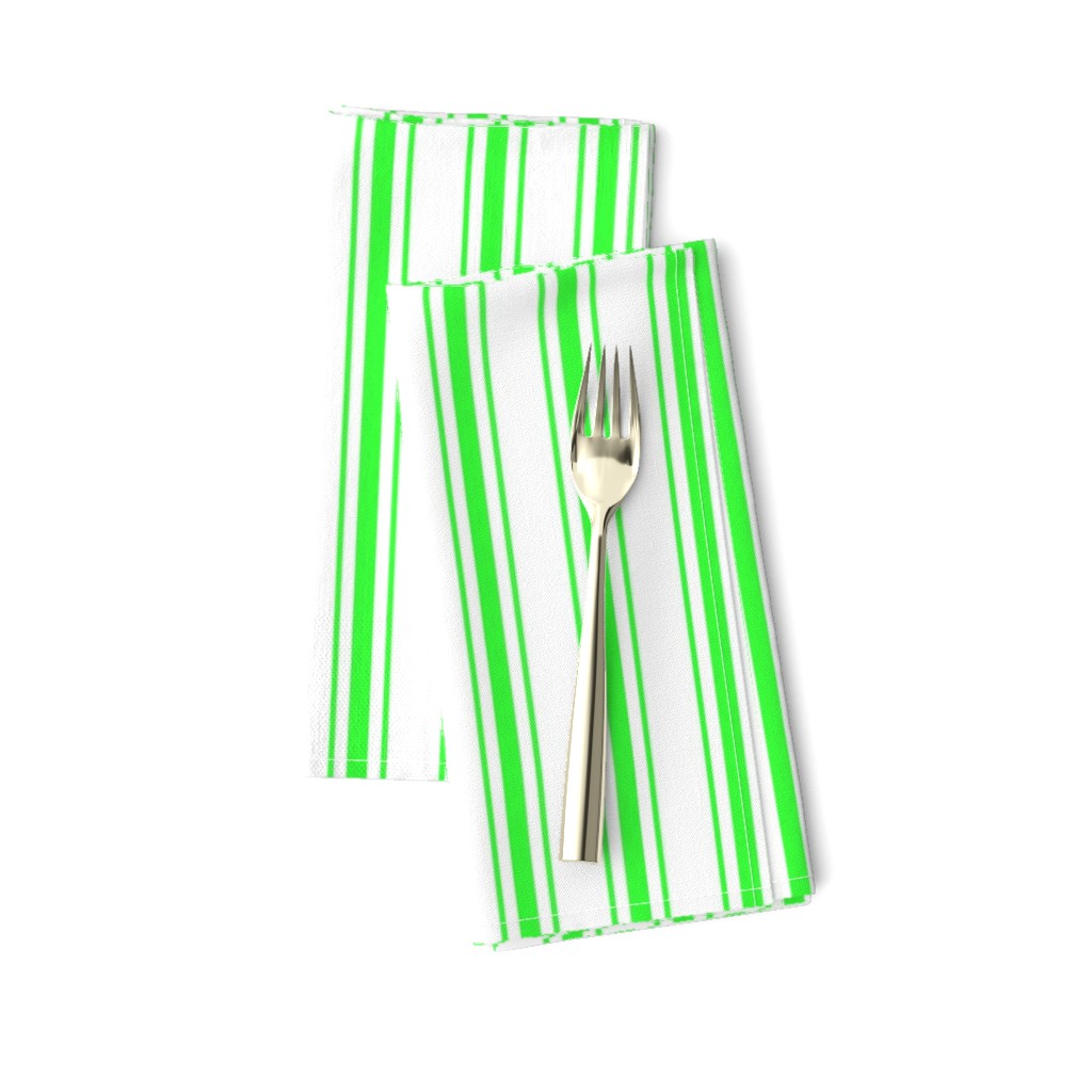 Mattress Ticking Narrow Striped Pattern in Neon Green and White