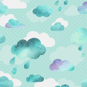 Watercolour Clouds - mint teal