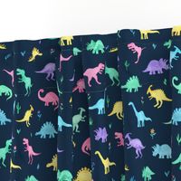 Pastel Watercolor Dinos on Navy Blue