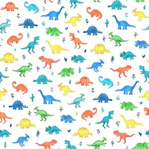 Primary Colors Watercolor Dinos on White - small