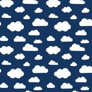 Fluffy White Clouds on Navy - small