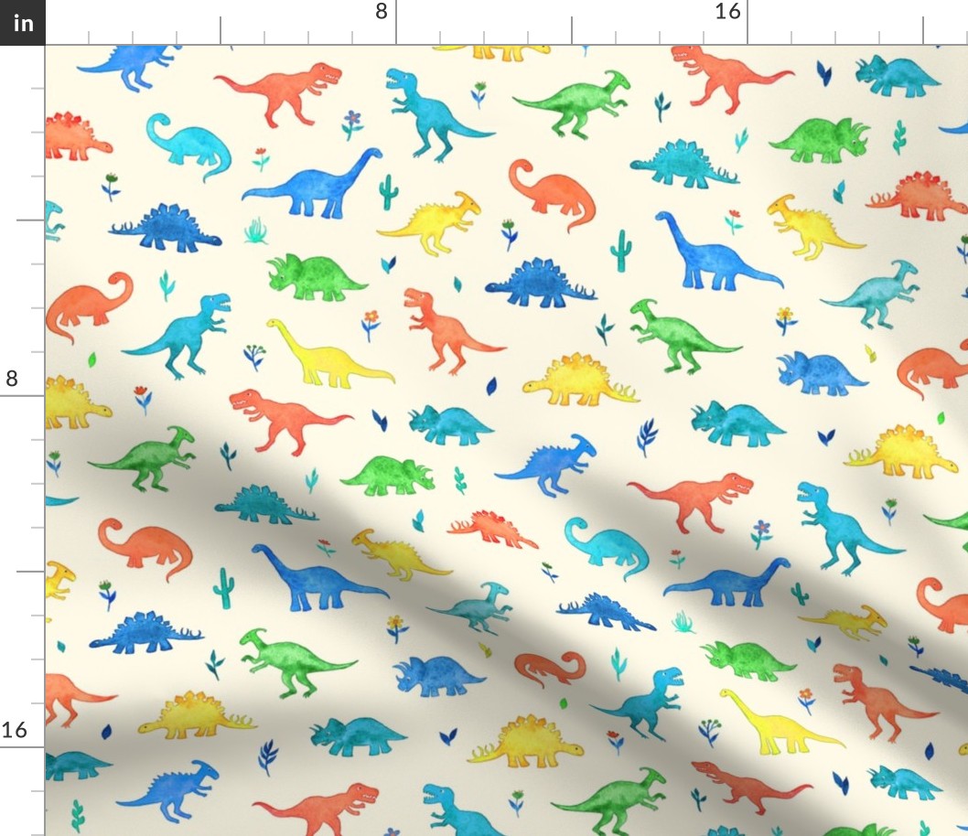 Primary Colors Watercolor Dinos on Cream