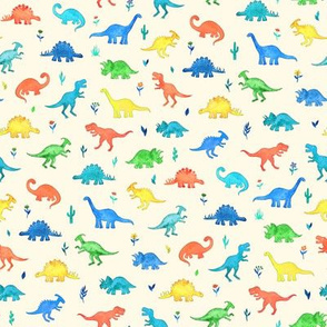 Primary Colors Watercolor Dinos on Cream - small