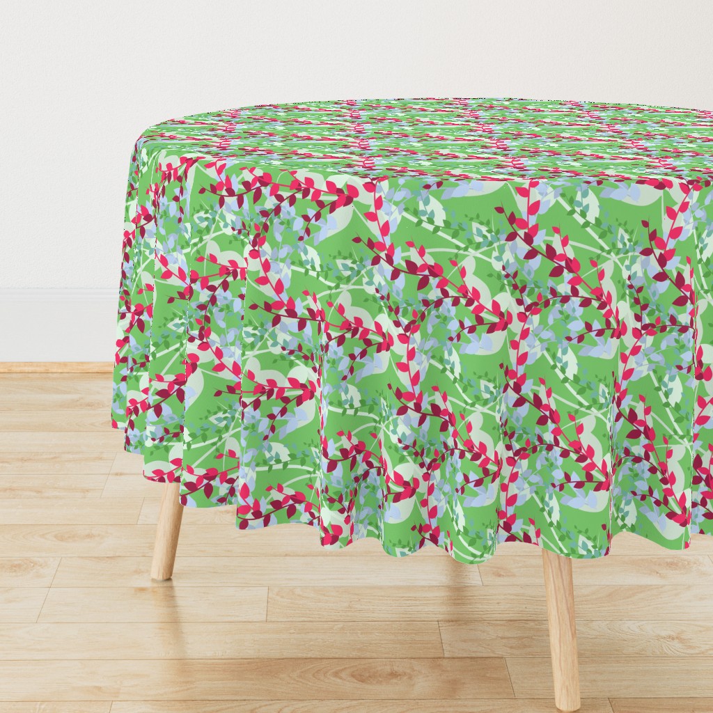 Abstract floral pattern with spring leaves in pink and green colors