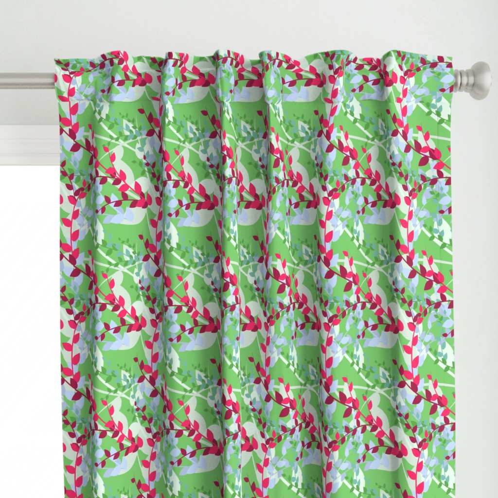 Abstract floral pattern with spring leaves in pink and green colors