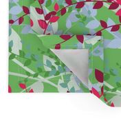 Abstract floral pattern with spring leaves in pink and green colors