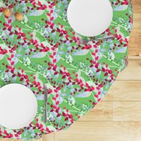 Abstract floral pattern with spring leaves in pink and green colors