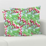 Abstract floral pattern with spring leaves in pink and green colors