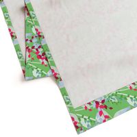 Abstract floral pattern with spring leaves in pink and green colors