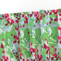 Abstract floral pattern with spring leaves in pink and green colors