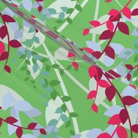 Abstract floral pattern with spring leaves in pink and green colors