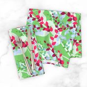 Abstract floral pattern with spring leaves in pink and green colors