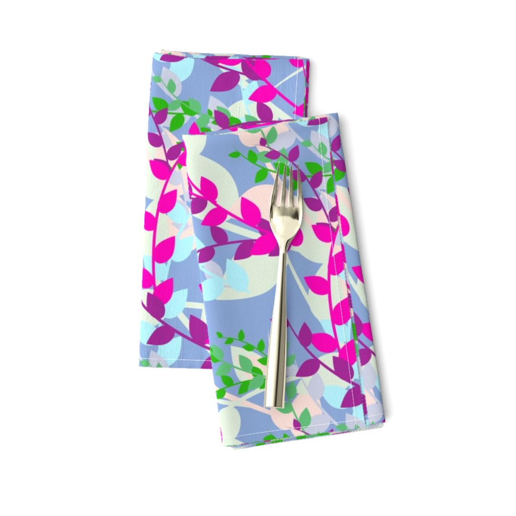 Abstract floral pattern with spring leaves in pink, blue and green colors