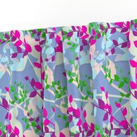 Abstract floral pattern with spring leaves in pink, blue and green colors