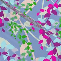 Abstract floral pattern with spring leaves in pink, blue and green colors