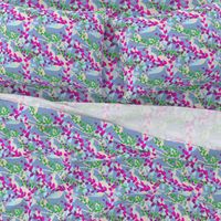 Abstract floral pattern with spring leaves in pink, blue and green colors