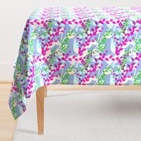 Abstract floral pattern with spring leaves in pink, blue and green colors