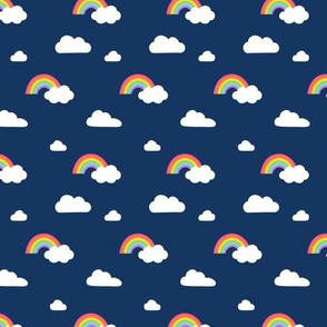 Little Rainbows and Fluffy Clouds on navy