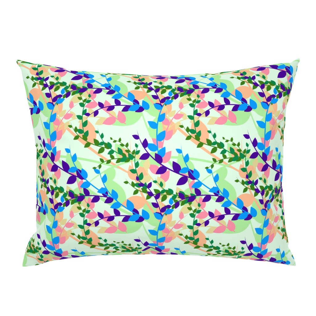 Abstract floral pattern with spring leaves in blue and green colors