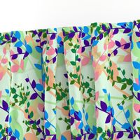 Abstract floral pattern with spring leaves in blue and green colors