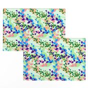 Abstract floral pattern with spring leaves in blue and green colors