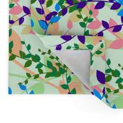 Abstract floral pattern with spring leaves in blue and green colors