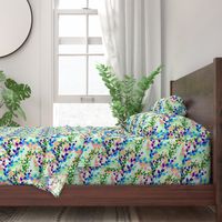 Abstract floral pattern with spring leaves in blue and green colors